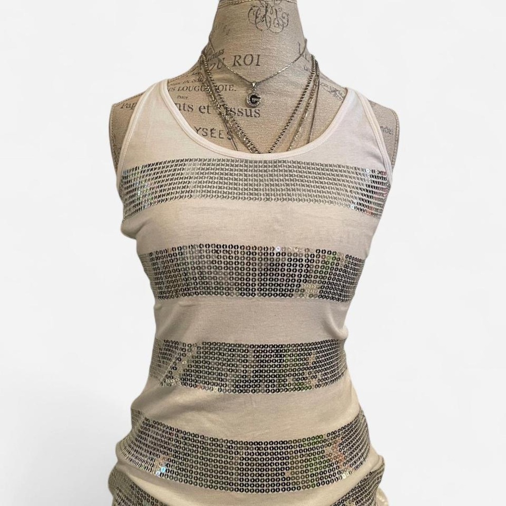 Vintage Aéropostal • NWT White striped tank top Silver sequins • Size - XL • Y2K